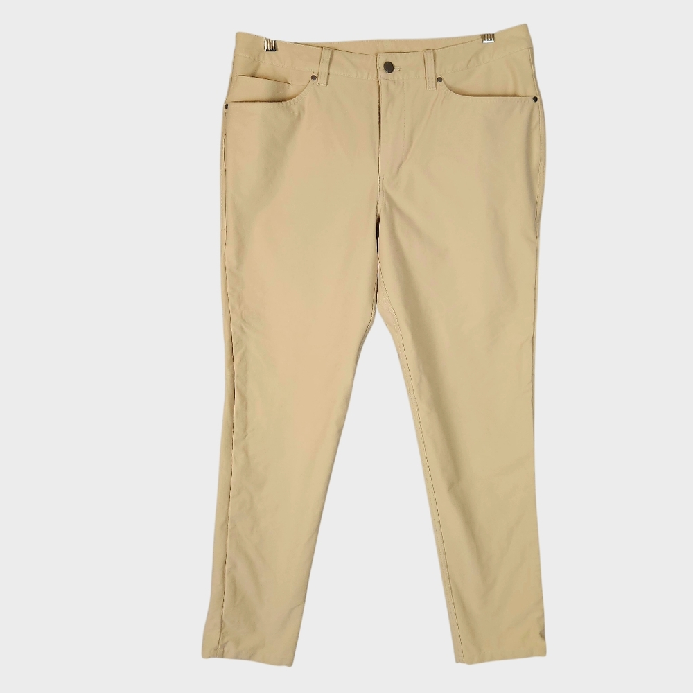 Lululemon ABC Pant Slim Utilitech Men's 34 Tan Slim Fit Stretch Gusset